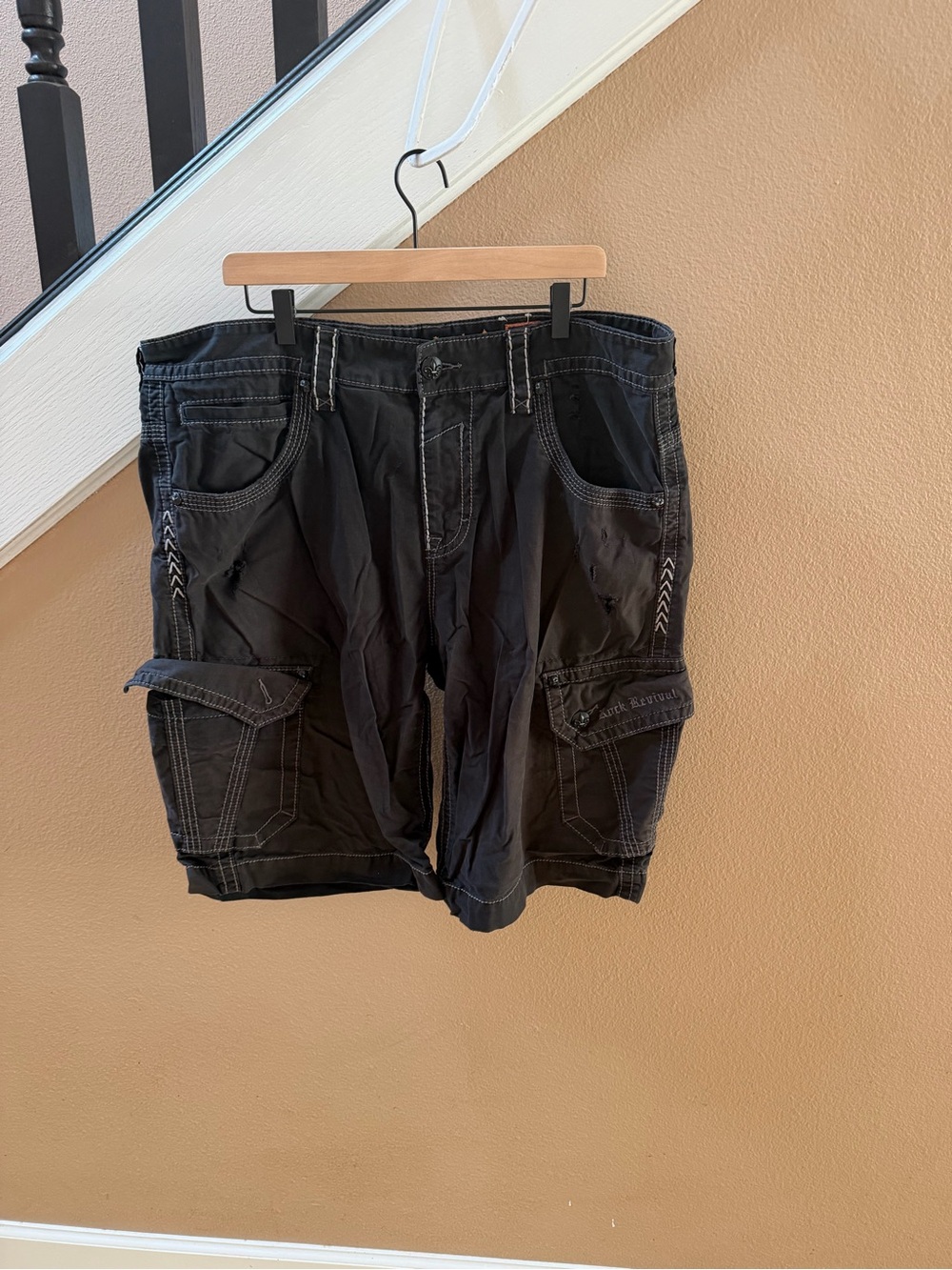 Rock Revival Distressed Black Cargo Shorts - Comfortable Everyday Wear